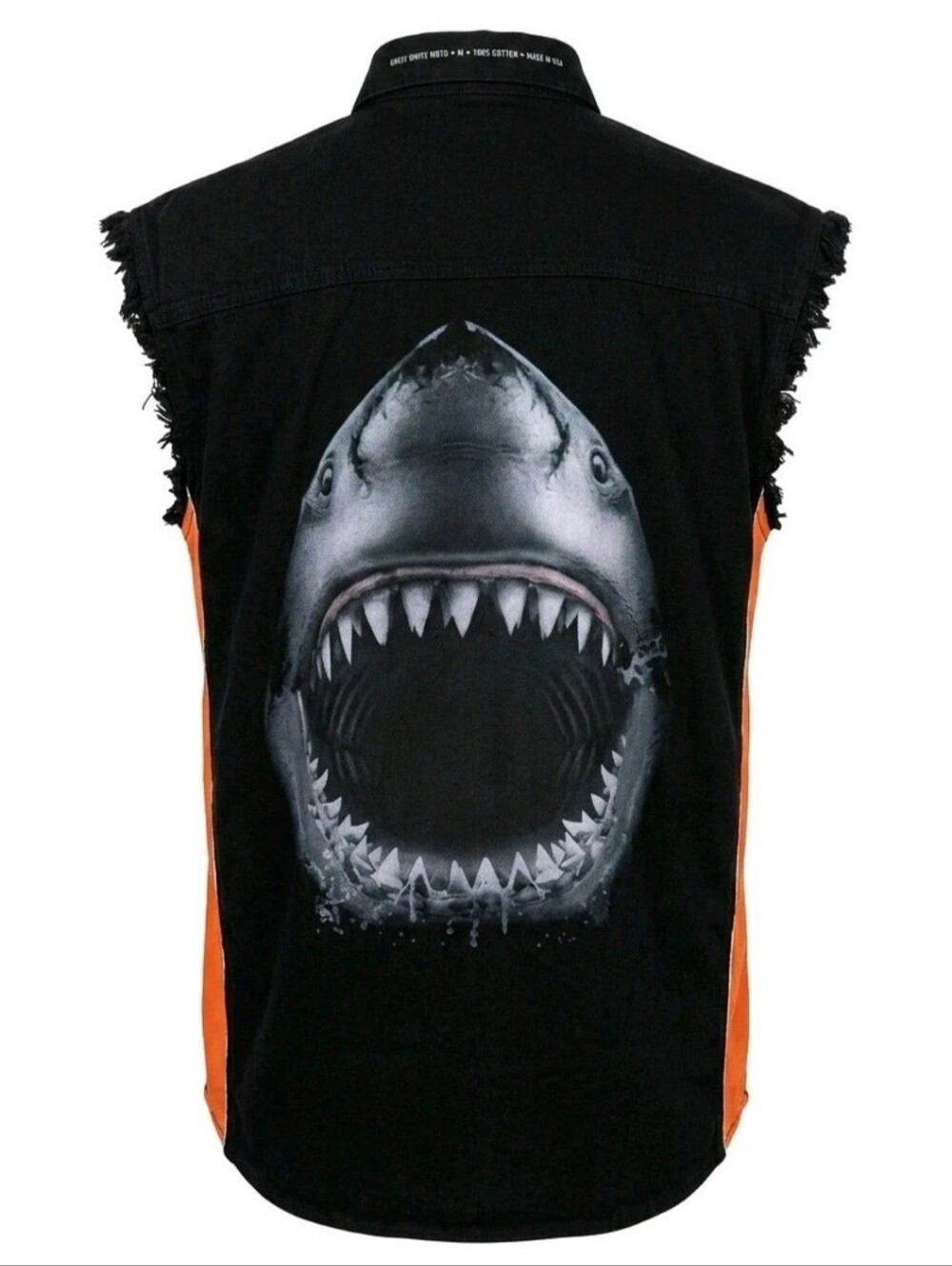 Biker Wear Shirt Mens 2XL Black Orange Sleeveless Shark Jaws Motorcycle